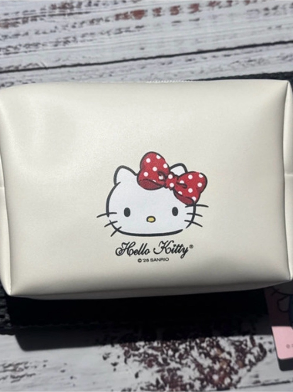 Sanrio Hello Kitty Cream Cosmetic Pouch with Red Polka Dot Bow